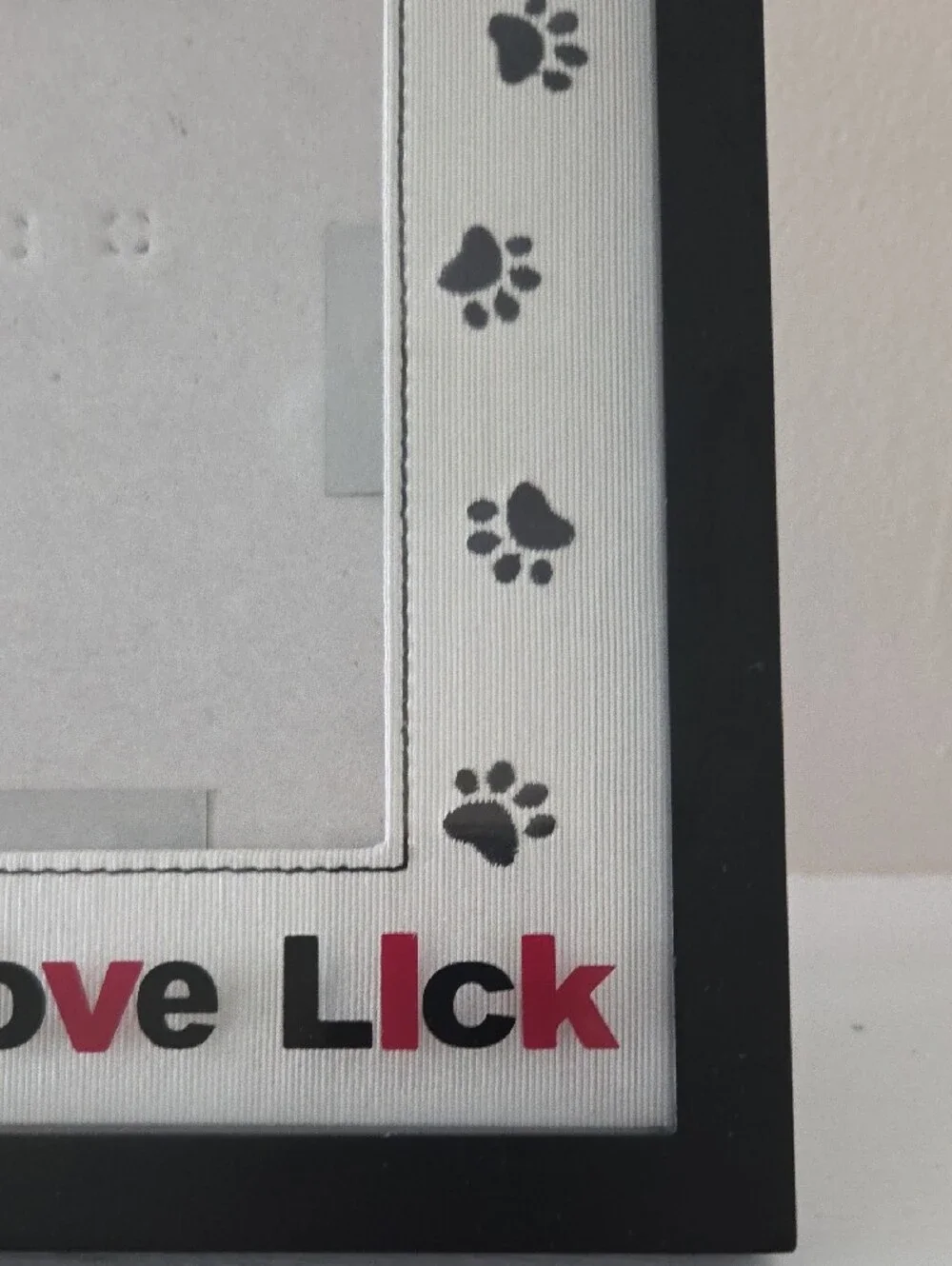 Live Love Lick Pawprint Photo Frame - Black & White with Red Accents